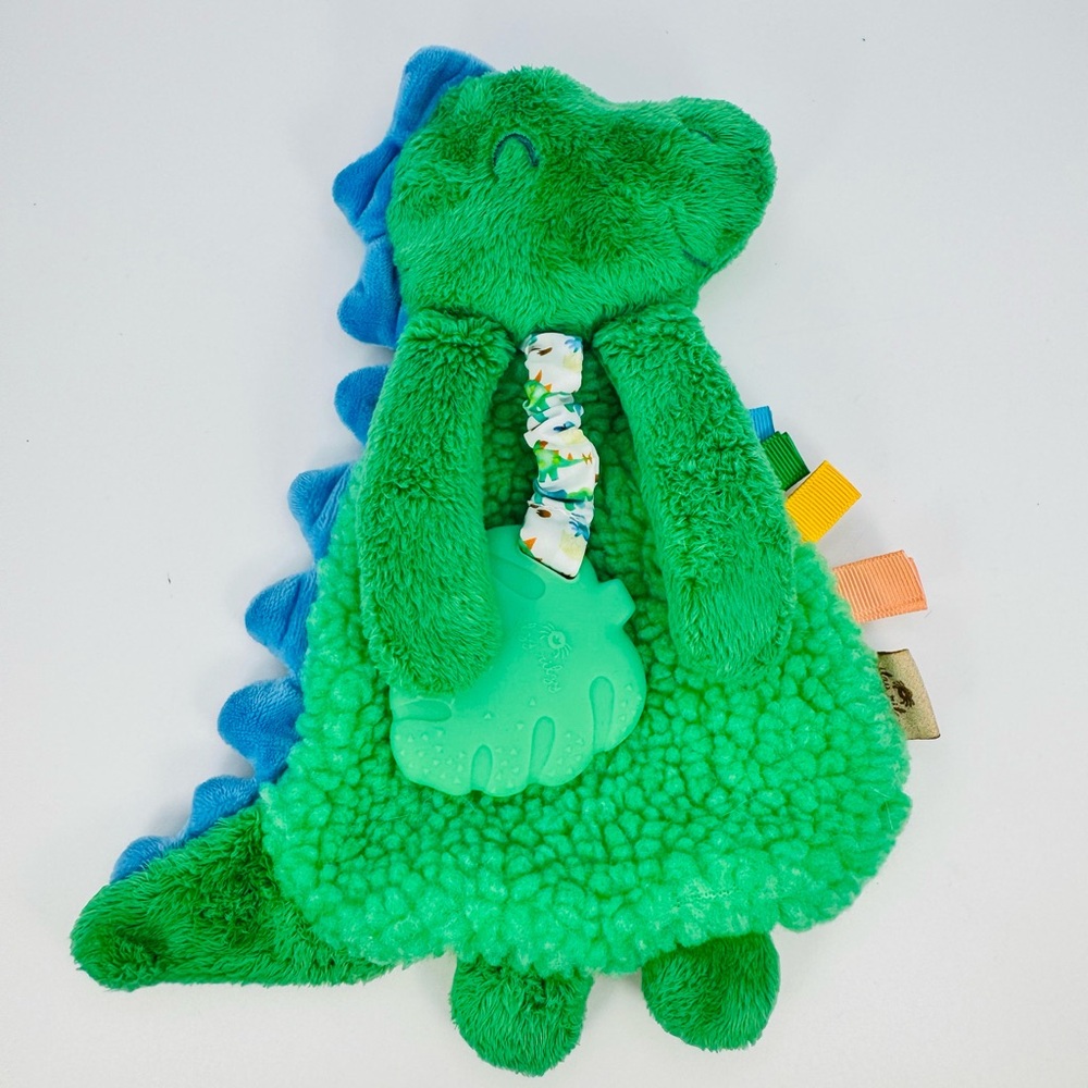 Itzy Ritzy Teether Crinkle Toy Baby Green Dino Dinosaur 9” Lovey